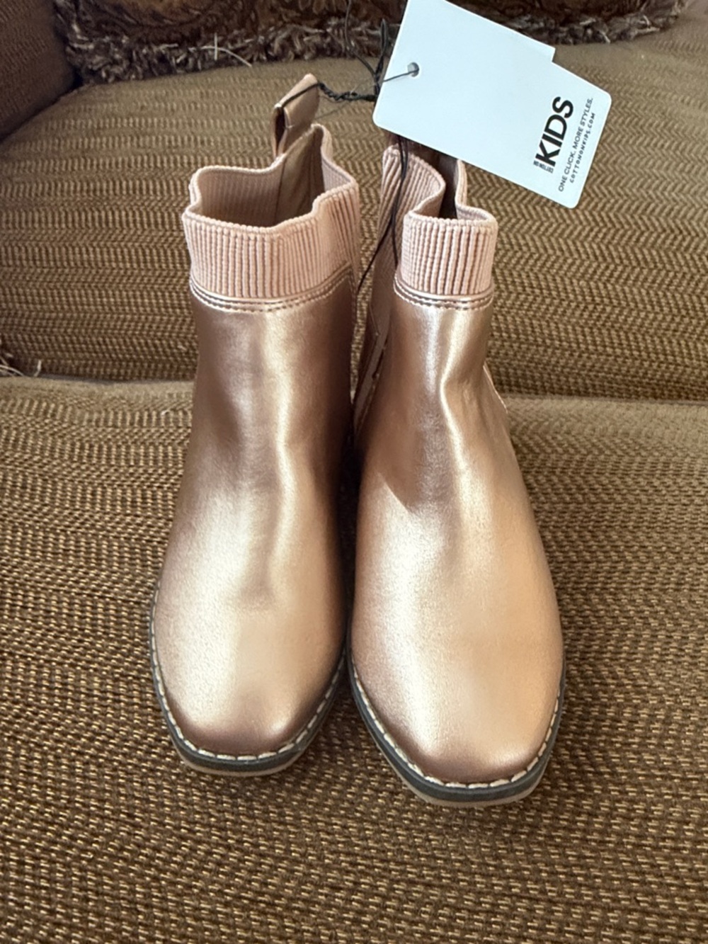 Kids Metallic Rose Gold Cotton on kids  Boots with Ribbed Collar